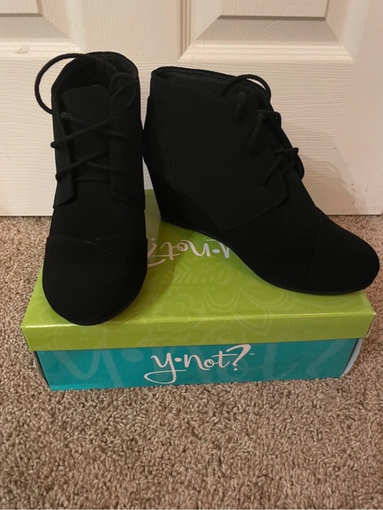 Y Not Other - Kids Black Wedge Lace-Up Ankle Boots